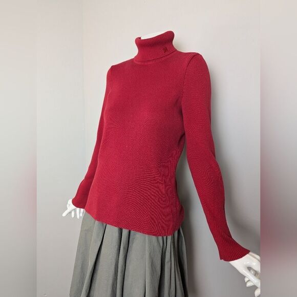 90s Ralph Lauren Ribbed turtleneck Red with logo size L - Picture 1 of 9